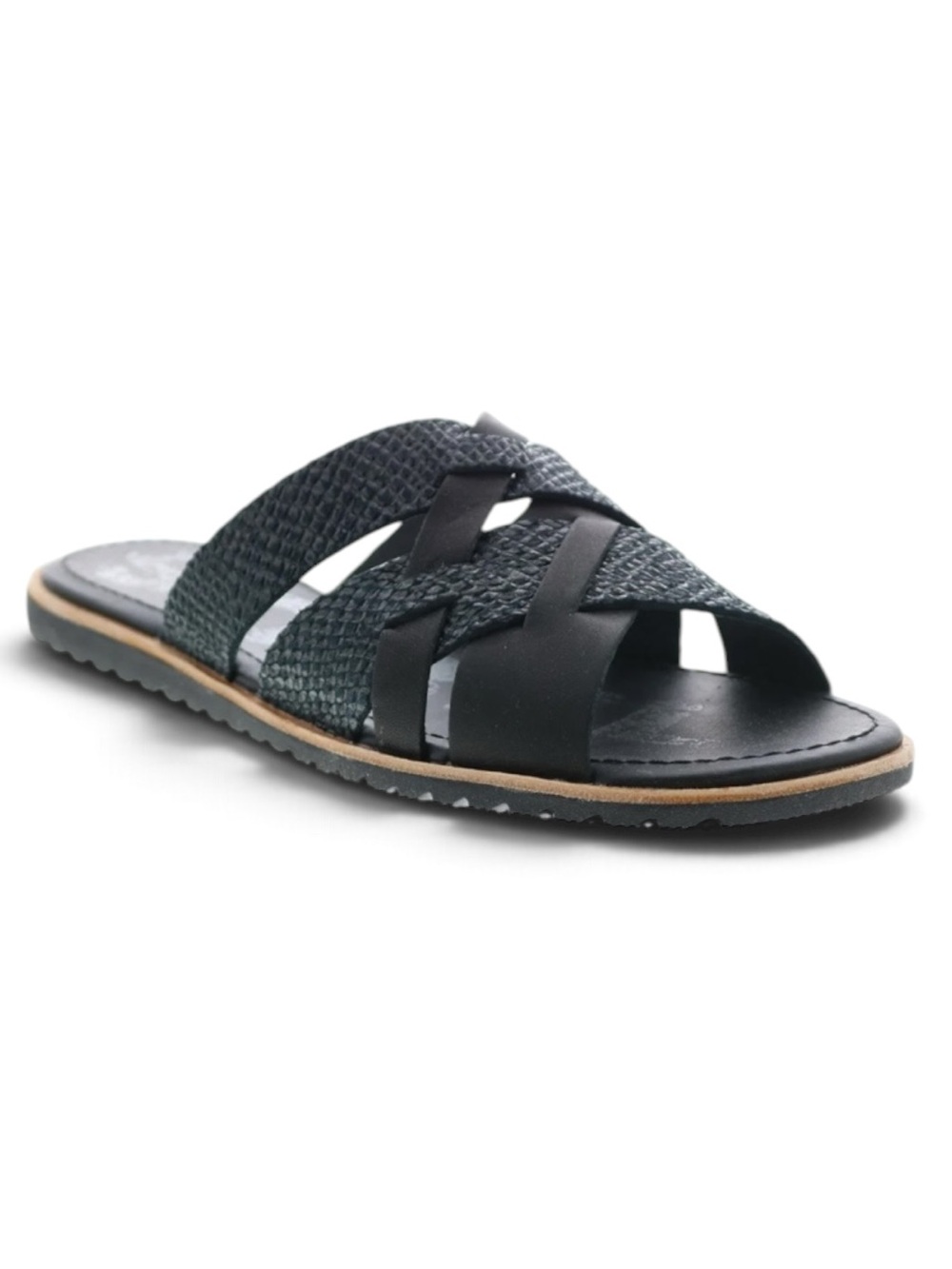 Sorel Ella Black Leather Slip On Slide Sandals